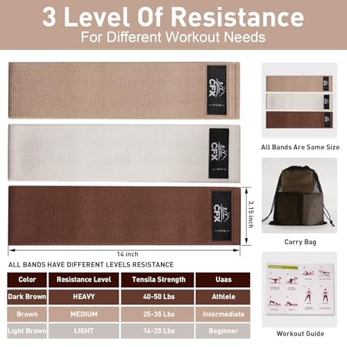 CFX Resistance Bands Set, Exercise Bands with Non-Slip Design for HIPS & Glutes, 3 Levels Workout Bands for Women and Men, Booty Bands for Home Fitness, Yoga, Pilates (Brown Set) — view 3