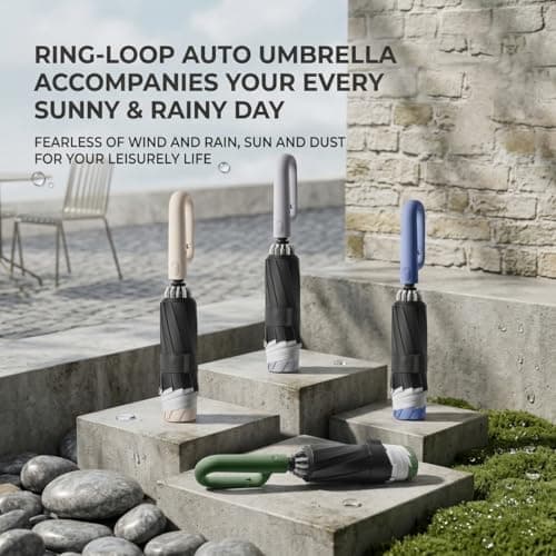 Knubbuf Compact Windproof Travel Umbrella with Carabiner Handle - UV Protection SPF 50 Handheld Parasol, Auto Open Close Mini Umbrella for Women Men, Rain & Sun Protection (D, 105CM) — view 6
