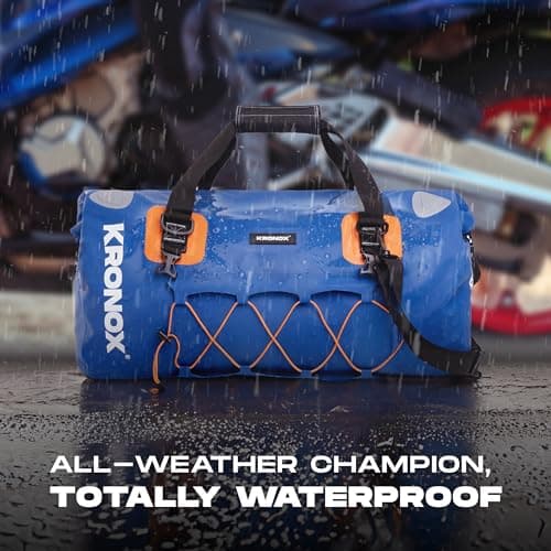 KRONOX Motorcycle Duffel Bag Waterproof, 25L Blue – Durable Motorcycle Luggage & Saddle Bags. Back Seat Dry Bag for Travel, Commute & Dirt Bike Gear — view 4