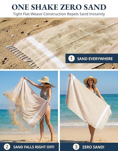 LANE LINEN Oversized Beach Towels – 4 Pack, 39"x71" Cotton Rich & Quick Dry Travel Towels for Adults, Lightweight & Pre-Washed for Soft Feel, Beige — view 5