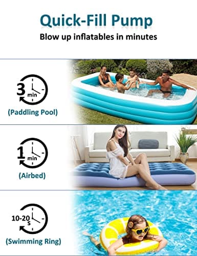 Electric Pump for inflatables, 2×2000mAh Rechargeable Cordless Air Pump for Inflatables Quick Inflater Deflater Battery Vaccum Pump for Air Pillow Camp Mattress Air Chair Sofa — view 5