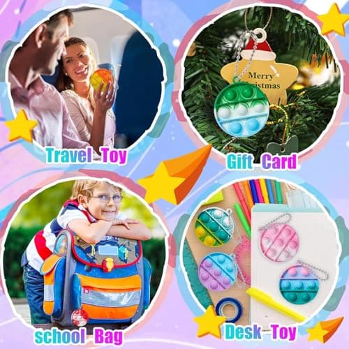 FIDWOD 24 Pcs Party Bag Fillers for Kids: Pop Fidget Toys Keyring Box Gifts Pack - Stocking Stuffers Fillers Birthday Presents - Stress Relief Class Prizes Supplies for Boys Girls (24 Pcs Circle) — view 4