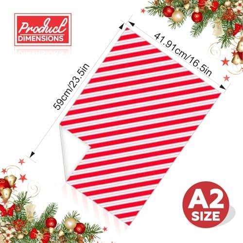 Christmas Wrapping Paper Sheets with Gift Tags & String – Santa, Elf & Red Stripe Designs – Premium Xmas Gift Wrap Set for Presents A2 Size (Pack of 3 Sheets & 3 Tags & Strings) — view 3