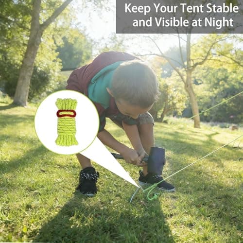 Guy Ropes, Tent Guy Ropes and Lines, 10 Pieces of Nylon with Fluorescent Green Colour, Camping Rope and Guide 4mm Diameter and 4 Metre Length Per Rope, Nylon Cord for Outdoor Use — view 5