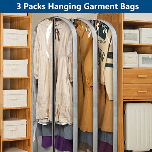 Belinlen 3 Pack 60" Long Garment Bags for Hanging Clothes Dress Cover Bags — view 2