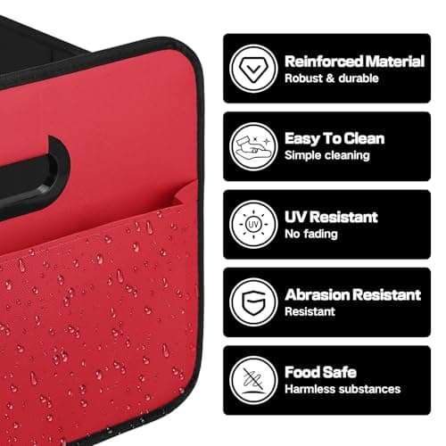 Car Boot Organiser, Foldable Car Storage Box with 70L Large Capacity (Red) — view 3