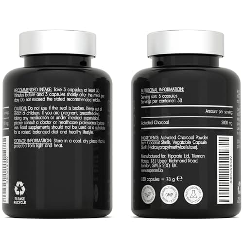 Activated Charcoal Tablets 2000mg - 180 Capsules - Stomach Supplement — view 3