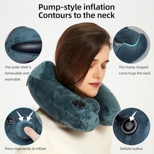 Inflatable Travel Neck Pillow – Soft Velvet Ergonomic U-Shaped Dark Grey — view 2