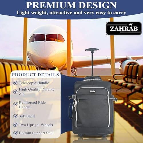 ZAHRAB 40x30x20cm for Ryanair Wizz Air, Underseat Bag Lightweight Hand Luggage Cabin Bag Trolley with Wheels Flight Bags Suit Case (Black) — view 6