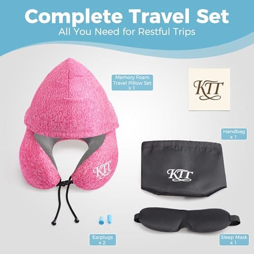 KTT Pink Memory Foam Hooded Travel Pillow Kit Eye Mask & Earplugs — view 6