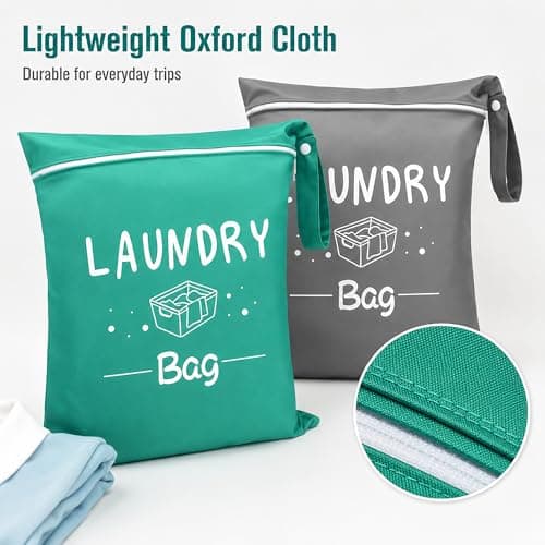 Travel Laundry Bag 2 Pack – 48x38cm Wet Bags for Swimming with Zipper & Buckle Handle – Lightweight Oxford Cloth Laundry Bags for Travelling – Wet Clothes Storage Bags for Camping Holiday Gym — view 5