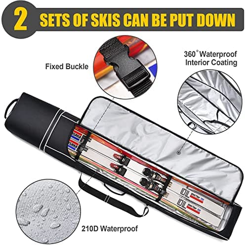 PARTAGE + Ski Bag with Wheels Waterproof Ski Travel Bag Ski Boot Bag 600D Heavy Duty Oxford Fabric - Adjustable Length Up to 78in Easy to Store and Transport Suitable for Men Women — view 3