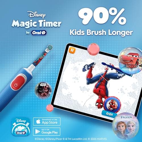 Oral-B Pro Kids Electric Toothbrush, 1 Toothbrush Head, x4 Spiderman Stickers, 1 Travel Case, 2 Modes with Kid-Friendly Sensitive Mode, For Ages 3+, 2 Pin UK Plug, Blue — view 6