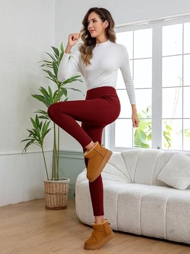 CrystErzoix Fleece Lined Leggings Women High Waisted Thermal Leggings Thick Ladies Sports Yoga Leggings Winter Warm with Pockets, Wine Red M — view 6