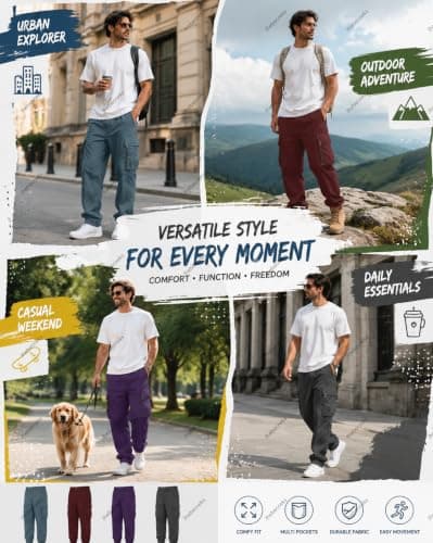Men's Outdoor Cargo Trousers Zip Pockets Relaxed Fit for Walking Travel — view 6