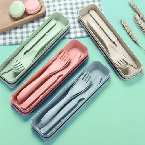 FUZVOL Cutlery Set Reusable Knife Fork Spoon Set with Case Portable Travel Utensils Eco-Friendly Flatware Set 3PCS Service for Outdoor Picnic Camping Off White — view 4