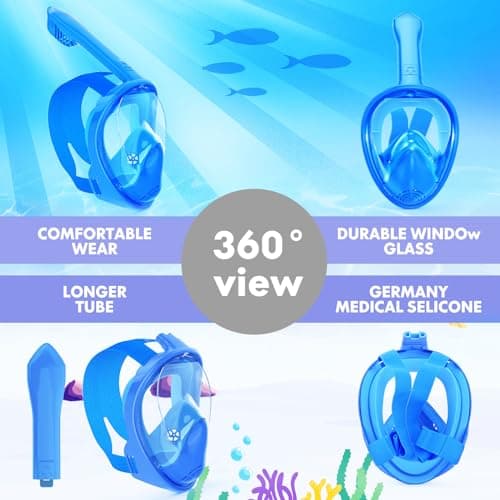 Kids Snorkel Mask Full Face, Snorkeling Gear for Kids 3-14 with Camera Mount, 180 Degree Panoramic View Snorkeling Set Anti-Fog Anti-Leak (Blue+Purple) — view 5