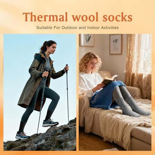 Niorasen Thermal Wool Socks for Women 5 Pairs Multipack, Ladies Warm Winter Walking Hiking Crew Socks for Boots, Thick Comfy Cushioned, Black & Multicolour, Valentines Birthday Gifts for Girlfriend — view 3