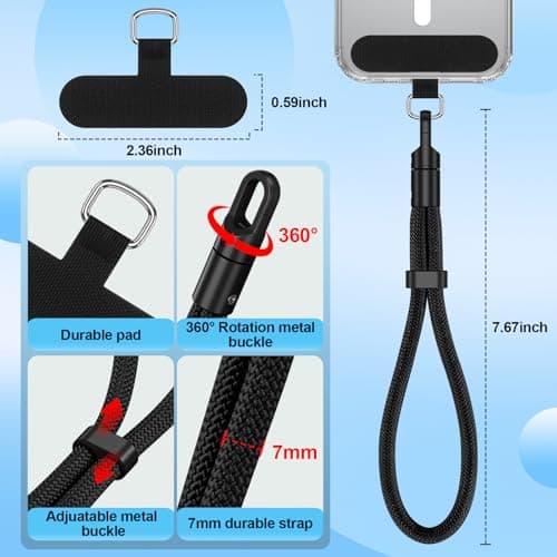 Wanme Phone Hand Wrist Strap Lanyard with Tether Tabs, for Camera, Key, Headphone (Black + Pink + Starlight) — view 3