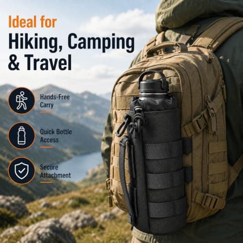 Ezranova 1pcs Molle Water Bottle Pouch for Hiking and Cycling (Black) — view 4
