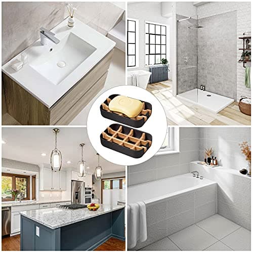 VEGCOO Bamboo soap holder, Natural Bamboo Soap Dish with Drainage Storage Holder, Durable Anti-Mould Natural Soap Box Soap Saver for Shower, Bathroom, Kitchen and Wash Basin (1 Pack Black) — view 5