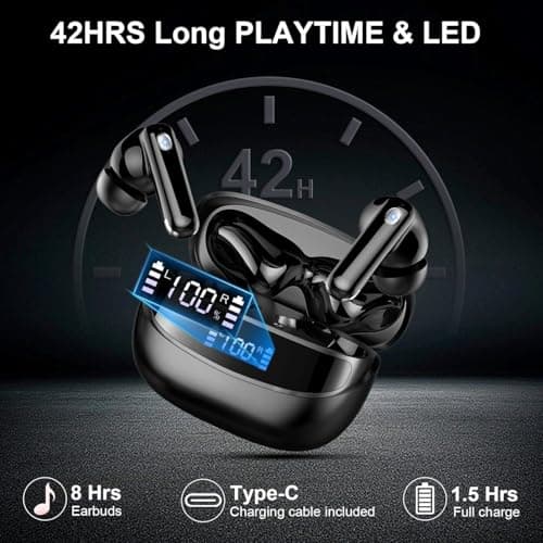 Wireless Earbuds Bluetooth Headphone, Bluetooth 5.4 Earbuds Noise Cancelling, 45H Deep Bass Stereo Sound Earphone Wireless Headphone with 4 ENC Mic, Dual LED Power Display, Type C Fast Charge Ear Buds — view 5