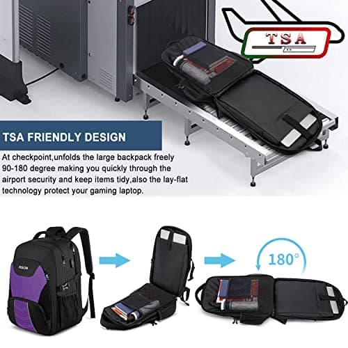 Extra Large Backpack for Women 55L,18.4Inch Travel Laptop Rucksack with USB Charging Port Big Business Carry On Backpack,TSA Flight Approved Heavy Duty Computer Bag College School Bookbag,Purple — view 5