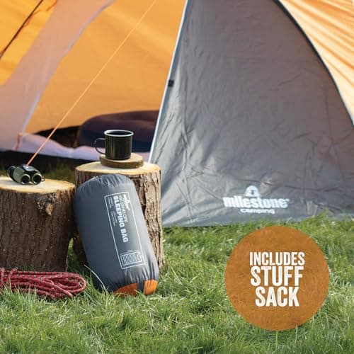 Milestone Camping Rectangle Sleeping Bag for Adults & Kids / 2 Season Sleeping Bag for Camping, Hiking, Festivals & Outdoor Adventures/Insulated Filling/Grey & Orange / 170 x 75cm 26700 — view 6