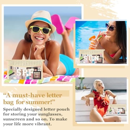 2 Pcs Boho Straw Clear Makeup Letter Pouch, Sunscreen Pouch for Beach Travel, Waterproof Beach Toiletry Sun Bag Accessories for Women — view 6