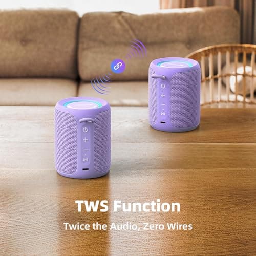 MIATONE Rush Pro Bluetooth Speaker, IPX7 Waterproof, 20W Deep Bass, 360° Sound, Switchable LED Light, TWS Compatible, Built-in Microphone, Bluetooth 5.4, Present, Festival gifts (Purple) — view 6