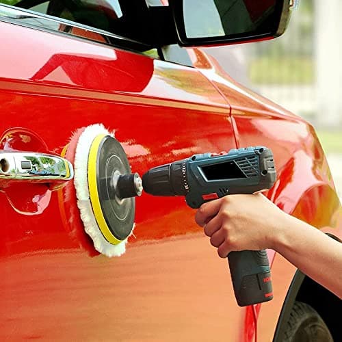 7 Pcs Wool Polishing Buffing Pads Kit 3 inch Polishing Wheel Discs with Hook & Loop Back Pad and M10 Drill Adapter, Drill Buffer Attachment for Auto Car Household Furniture Polishing Waxing Cleaning — view 6