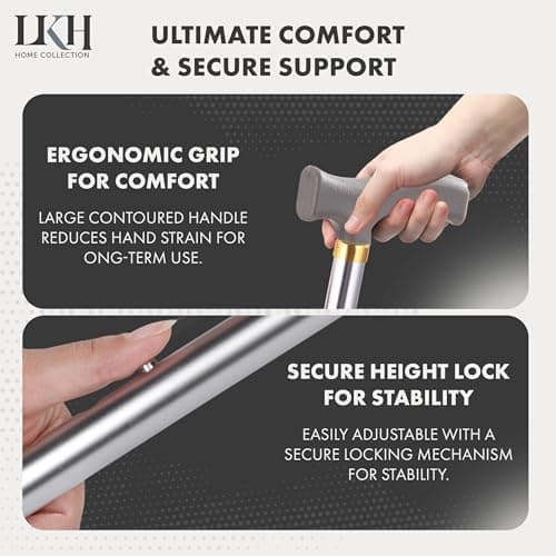 LKH Walking Stick Adjustable Walking Cane Lightweight Aluminium Support Aid with Ergonomic Handle, Anti-Skid Base, 28-38 Inch Height Adjustment for Seniors, Men & Women Daily Mobility Support — view 5
