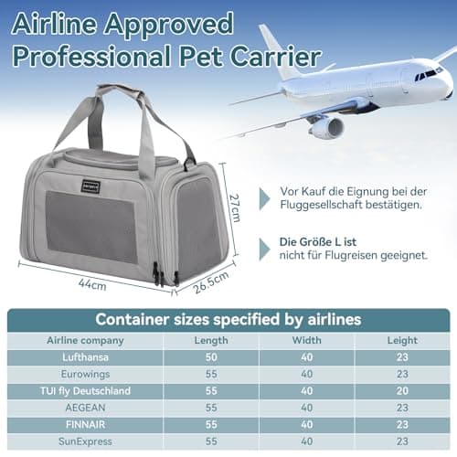 PETSFIT Cat Travel Carrier with Extendable Fleece Mat, Pet Carrier Airline Approved with Safety Leash for Puppy Up to 12 Lbs (44 * 26.5 * 27CM, Grey) — view 4
