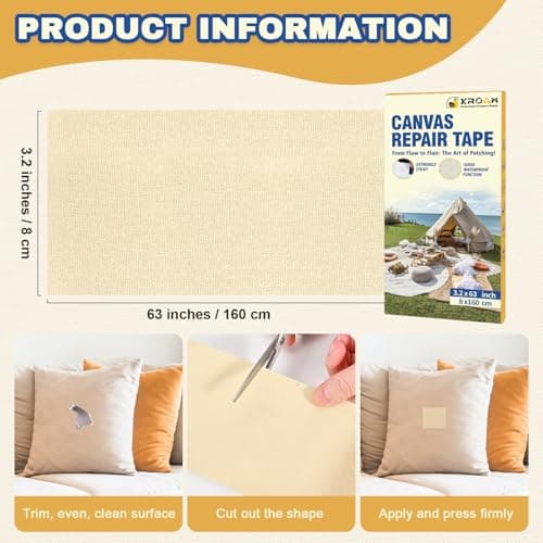 Xroam Canvas Repair Tape, 8 x 160 cm Waterproof Fabric Tape for Furniture, Self Adhesive Canvas Patches for Boat Covers, Sofas, Tents, Louge Chairs, Canopy, Awning Beige — view 2