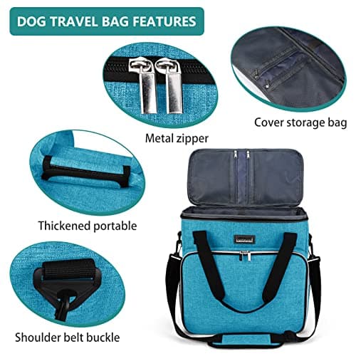 BAGLHER Dog Travel Bag, Pet Travel Bag (All Pet Travel Supplies), with 2 Pet Food Containers and 2 Collapsible Silicone Bowls; Essential Kits for Pet Travel Sky Blue — view 4