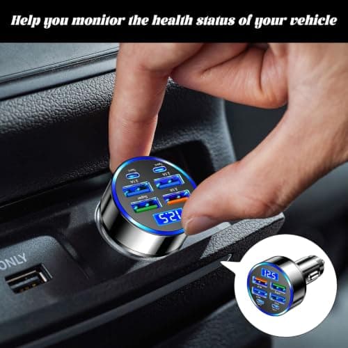 Car Charger Adapter, Super Fast Car Charger with Digital Display, 6-in-1 Car USB Charger for Multiple Devices, 12V Car USB Adapter for Family Road Trips and Business Commuters — view 4