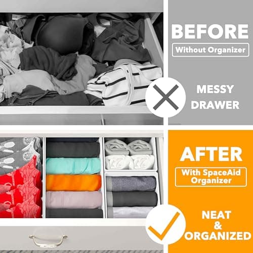 SpaceAid Set of 12 Drawer Organizers for Clothes, Underwear, Socks (White) — view 2
