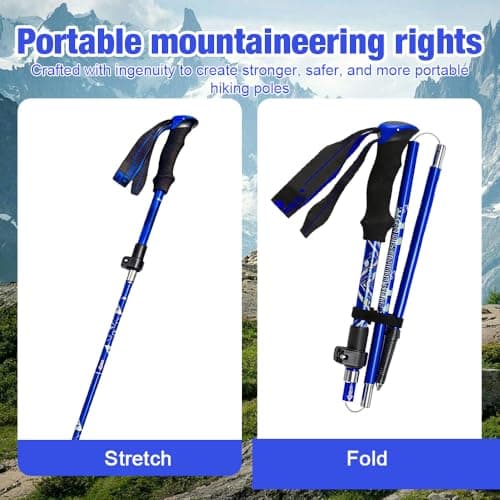 Walking Poles, 2 Pack Collapsible Walking Sticks, Lightweight Hiking Poles, 110-125CM AdjustableTrekking Poles for Women and Men, Hiking Essentials for Backpacking, Hiking, Camping, Blue — view 3