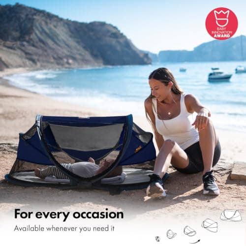 DERYAN Baby Travel Cot with Mattress from Birth to 2.5 Years - Pop Up Bed Tent Set Up in 2 Seconds - Includes Mosquito Net and Travel Bag, Fast & Compact Folding, Lightweight (Navy) — view 5