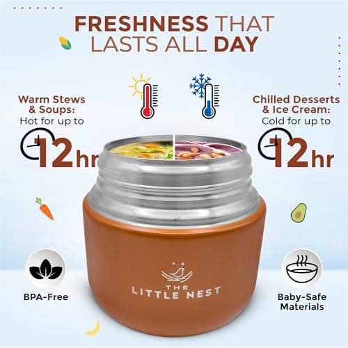 The Little Nest Baby Food Flask – Insulated Thermal Food Jar 300ml, Keeps Food Warm for Hours, Leakproof Stainless Steel, Includes Spoon & Containers – Ideal for Weaning & Travel — view 5