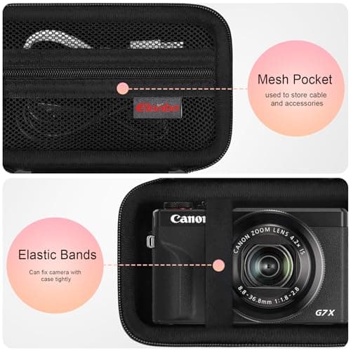 Elonbo Carrying Case for Canon PowerShot G7 X Mark III/ G7 X Mark II/ G7X/ SX740/ SX730 HS Digital Camera, 4K Vlogging Camera Travel Bag, Mesh Pocket fits Batteries and Charging Cable, Black — view 3