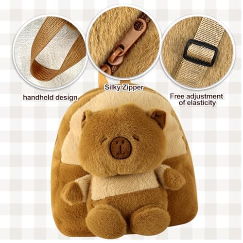 WFKKMEQ Capybara Children's Backpacks, Capybara Stuffed Animal Rucksack Cartoon Schoolbag Soft Plush Rucksack Mini Travel Bag Nursery Book Bag Casual Daypack Toddler Backpack for Preschool — view 3