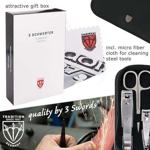 3 Swords Germany - brand quality 8 piece manicure pedicure grooming kit set for professional finger & toe nail care scissors clipper genuine leather case black in gift box - Made by 3 Swords — view 5