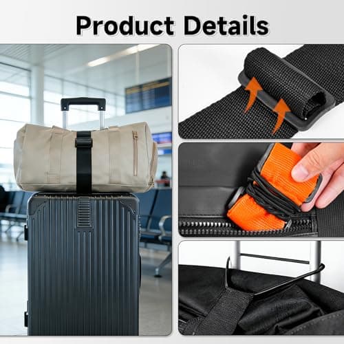 3Pcs Luggage Straps for Suitcases, Elastic Adjustable Suitcase Belt, Durable Nylon Luggage Strap, Carry On Travel Essential Accessories (Black,Colorful, Orange) — view 4