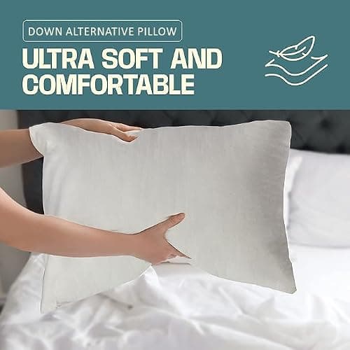 Nod Off Down Alternative Filling Bed Pillows 2 Pack Organic Cotton Cover Pillows for Neck And Shoulder Pain Hotel Quality Side Sleeper Pillow Hypoallergenic And Breathable Cover Washable - Pack of 2 — view 4