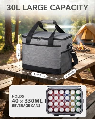 Airoieak Cool Bag Insulated Lunch Bag, 30L Large Capacity Cool Bag Lunch Box - Portable Lunch Bag for Men with Shoulder Strap & Handle, PEVA Leakproof Cooler Bag for Camping, Picnic & Travel — view 2