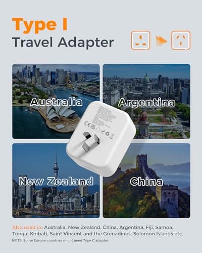 TESSAN UK to Australia Plug Adapter, Australian Travel Adapter with USB C — view 2