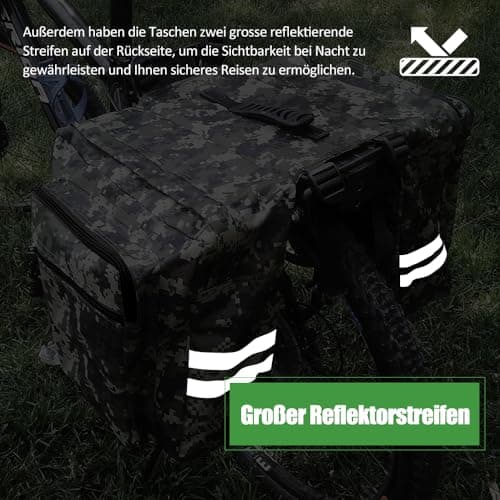 HINATAA Bicycle Bags for Pannier Rack, 30 L Double Bicycle Bag, Rear Pannier Rack, Waterproof Bicycle Pannier Bag with Rain Cover, Pannier Rack Bag with Reflective Bands (Camouflage) — view 6