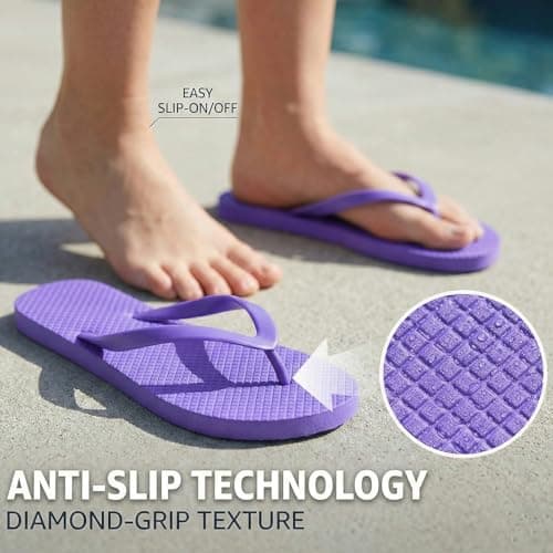 Women's Non-Slip Flip Flops Ultra Lightweight Basic Thongs Rubber Soft Slide Slip-on Shoes Beach Pool Shower Sandals (Purple, Adult, Women, 4, Numeric Range, UK Footwear Size System, 5, Medium) — view 5
