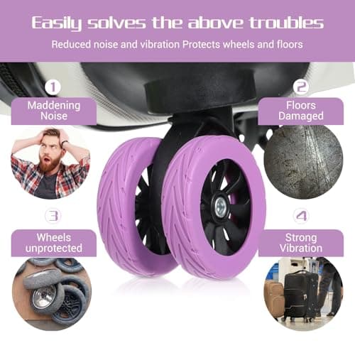 Ymapinc 8pcs Silicone Suitcase Wheel Protectors Purple, Wear-Resistant Anti-Noise Luggage Wheel Covers, Silicone Spinner Wheels Protectors for 2-2.4" Suitcase Wheels, Essential Travel Accessories — view 3